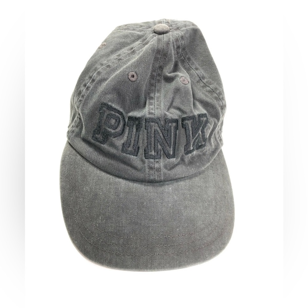 NEW Victoria’s Secret PINK Black Distressed Adjustable Baseball Cap Hat One Size